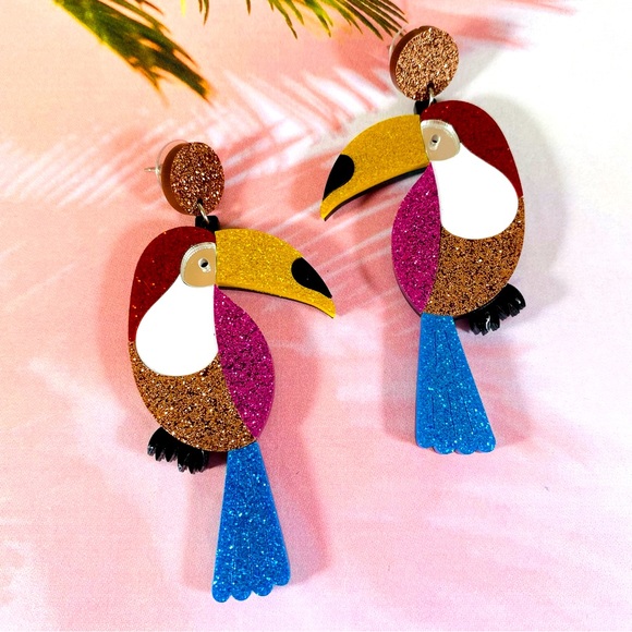 Pretty Posh Parrot Earrings in laser cut acrylic Kawaii - Picture 2 of 3